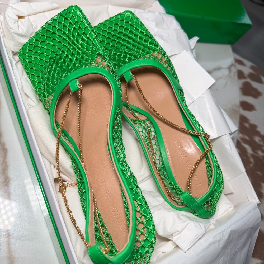 Bottega Veneta Vibrant Green Mesh Heels.